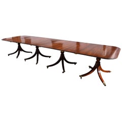 20th Century English Regency Style Mahogany Four Pedestal Dining Table