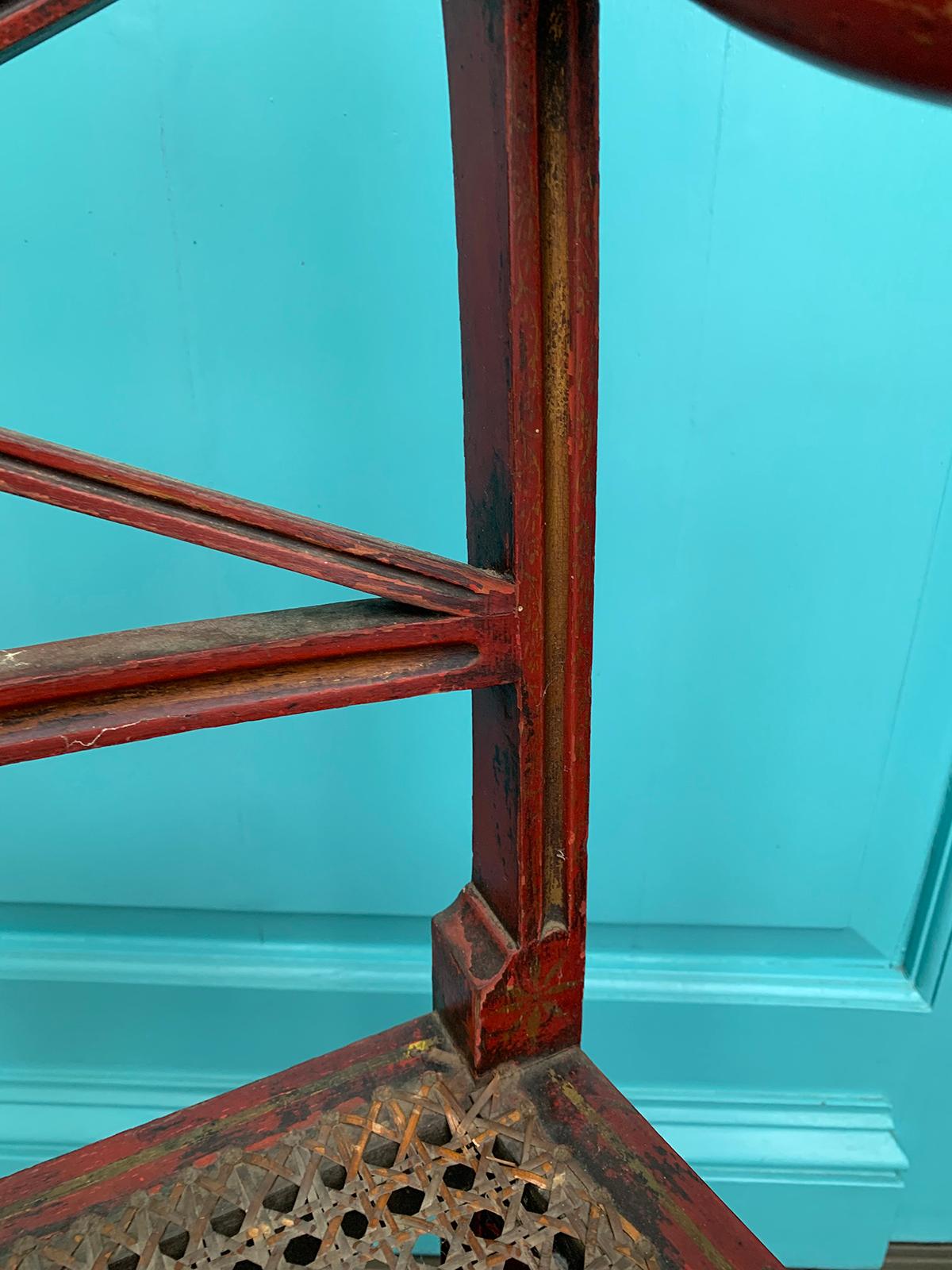 20th Century English Regency Style Red Armchair with Cane Seat 9