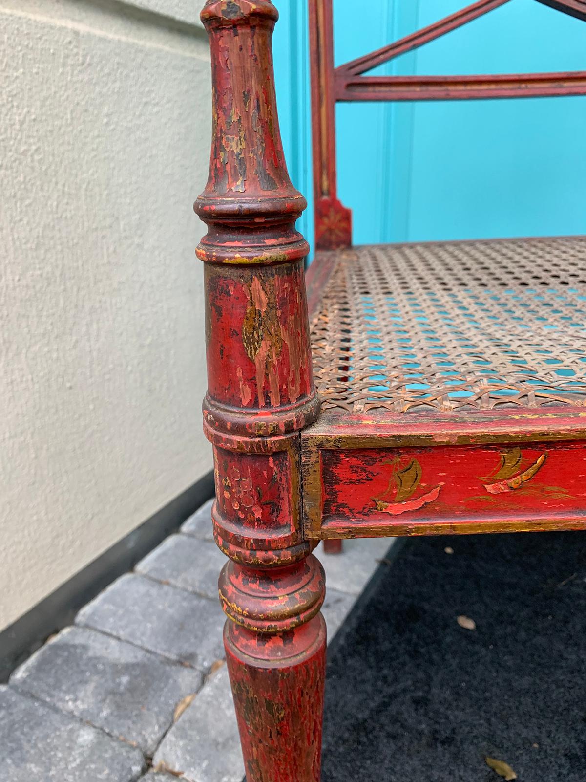 20th Century English Regency Style Red Armchair with Cane Seat 10