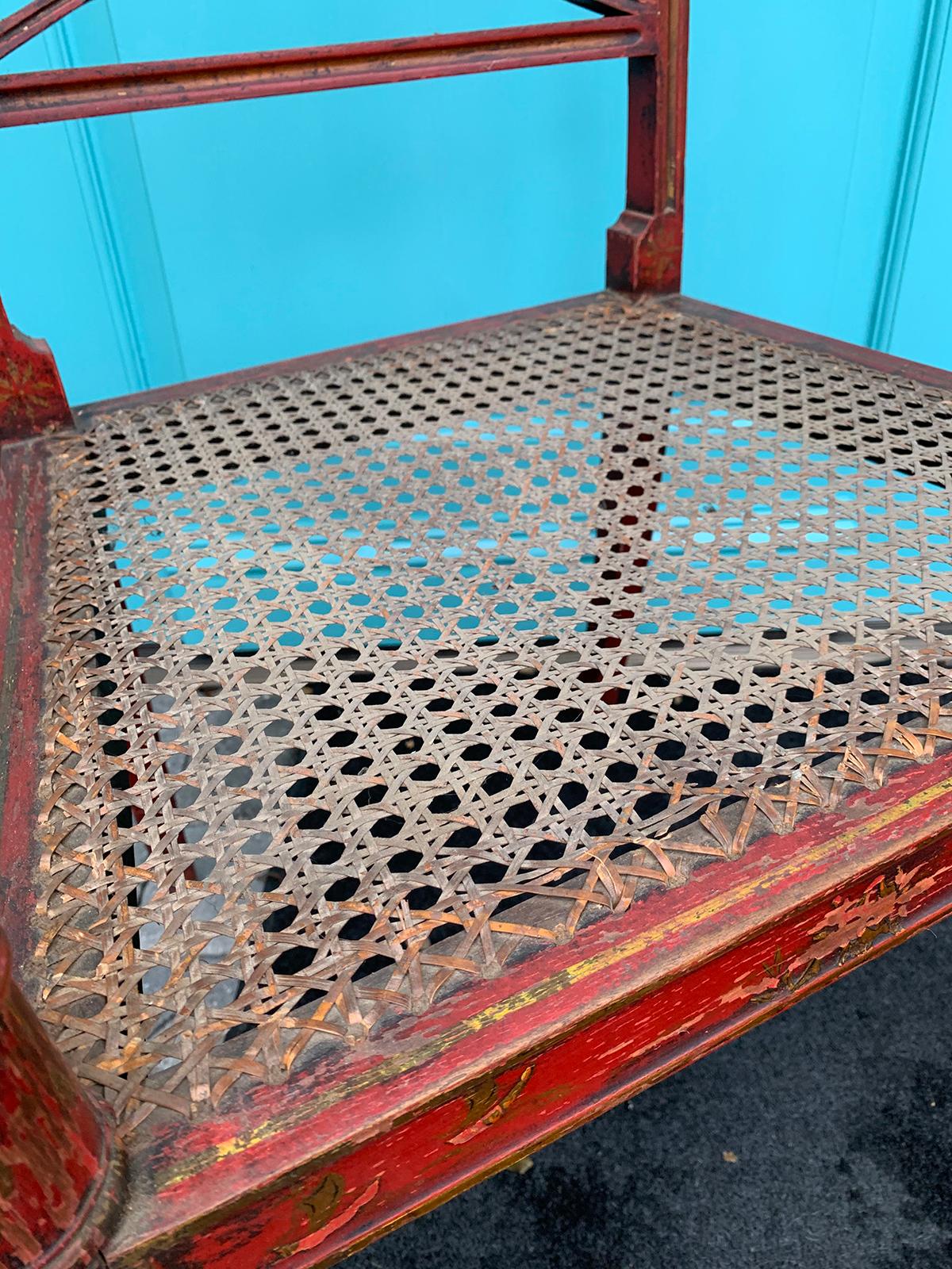 20th Century English Regency Style Red Armchair with Cane Seat 11