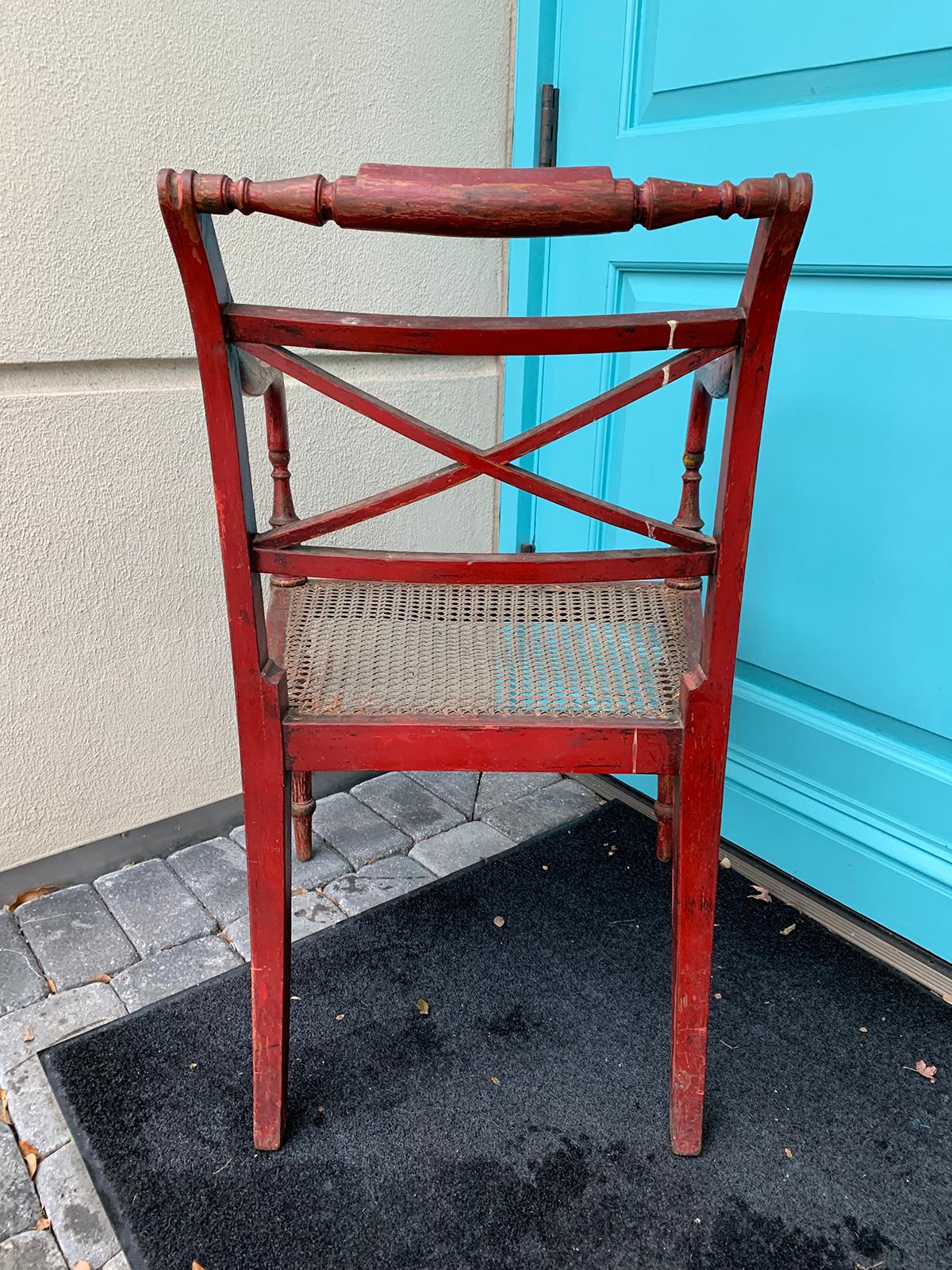 20th Century English Regency Style Red Armchair with Cane Seat In Good Condition In Atlanta, GA