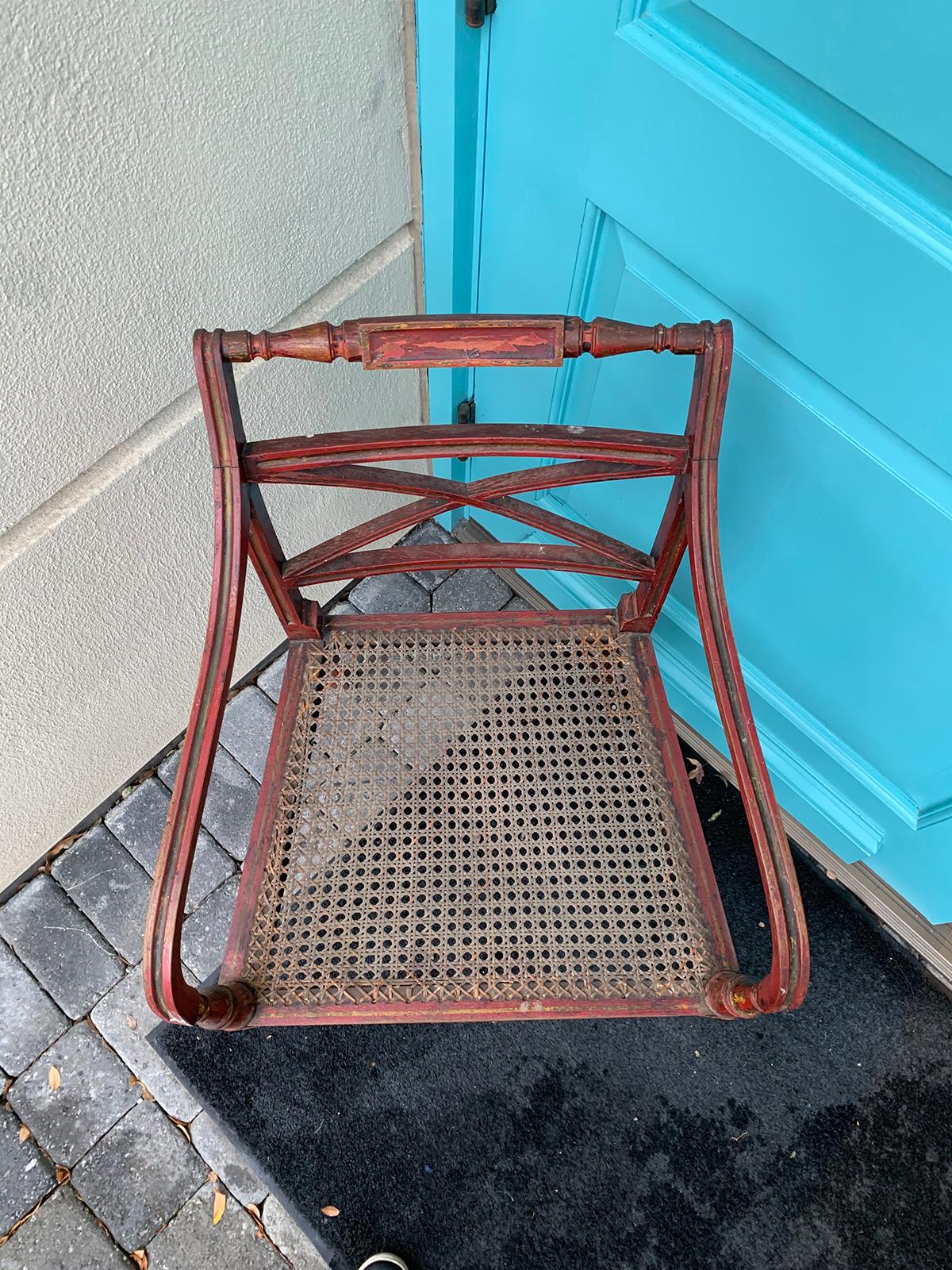 20th Century English Regency Style Red Armchair with Cane Seat 1