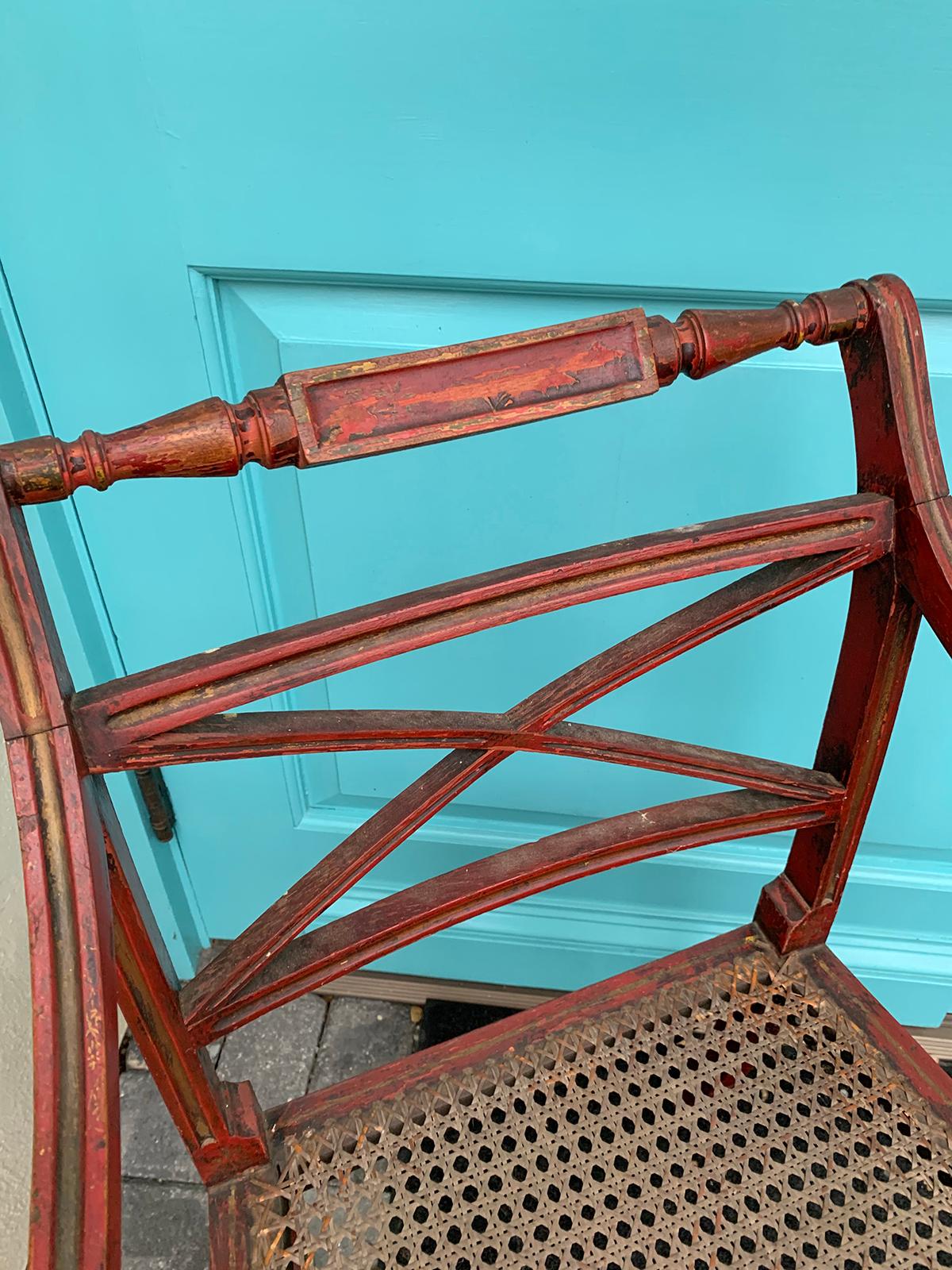 20th Century English Regency Style Red Armchair with Cane Seat 2