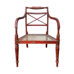 20th Century English Regency Style Red Armchair with Cane Seat