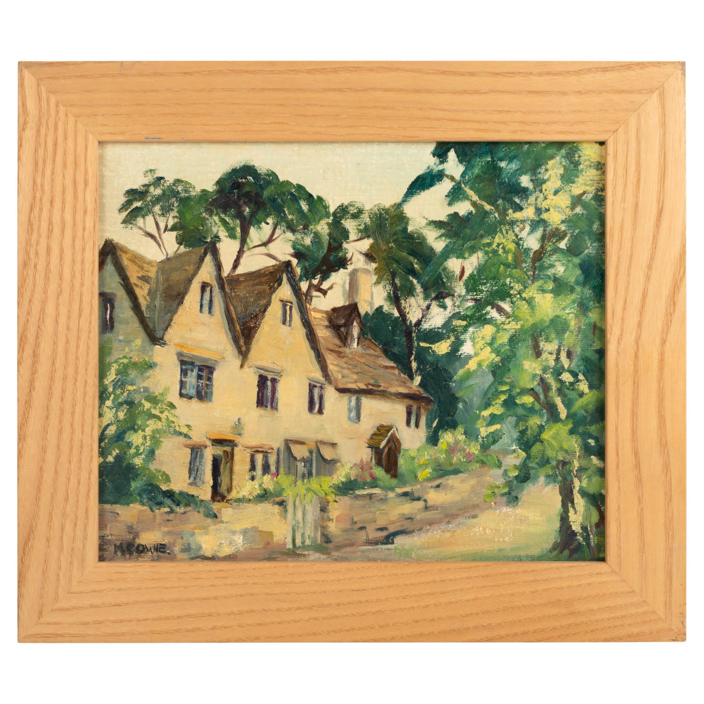 Olio su tavola di scuola inglese del XX secolo, Scena di Cotswolds