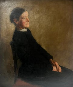 1900
s English Impressionist Oil Painting Portrait of Seated Elderly Lady