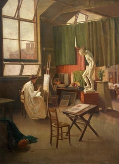 Art School Interior, Oil on canvas Painting, 20th Century English School