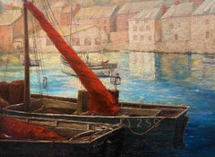 Vintage Port of Fowey, Cornwall, Oil Painting on Canvas, English School