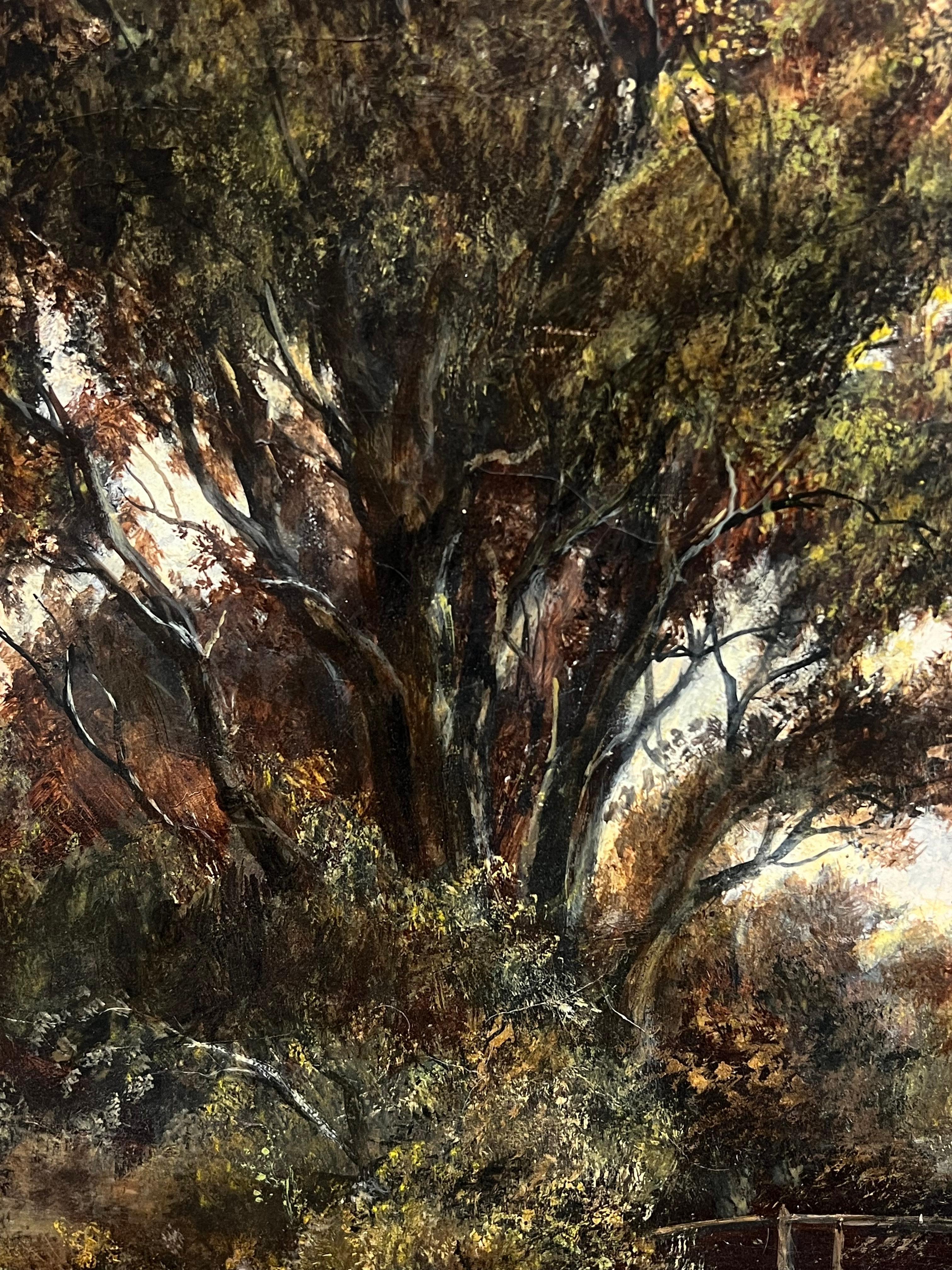 Paisaje Rural Molino Figuras Estanque y Animales Pintura al Óleo Grande en venta 6