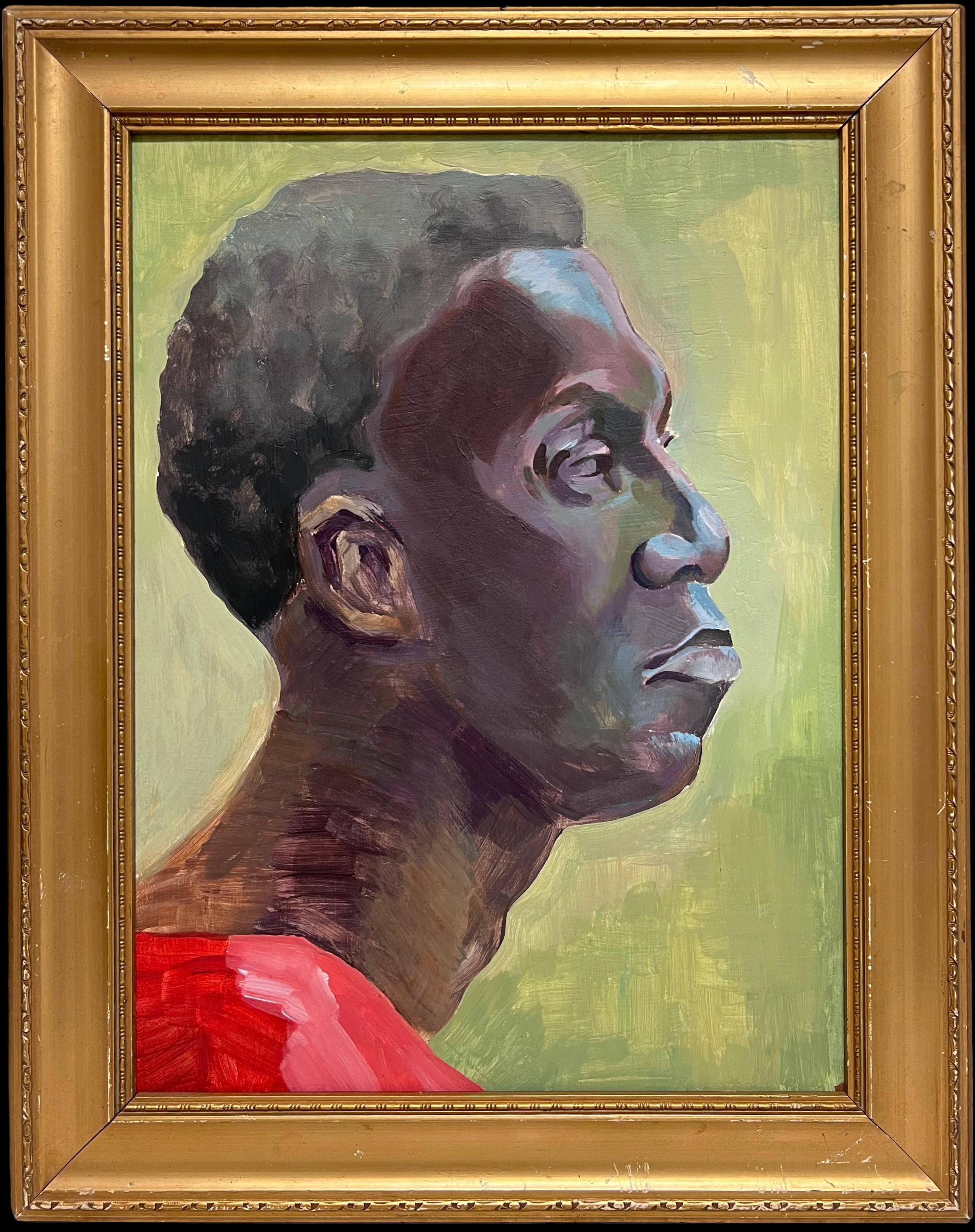 Seitenprofil Porträt eines Mannes in rotem Oberteil Signiert 20. Jahrhundert Britisches Ölgemälde – Painting von 20th Century English School