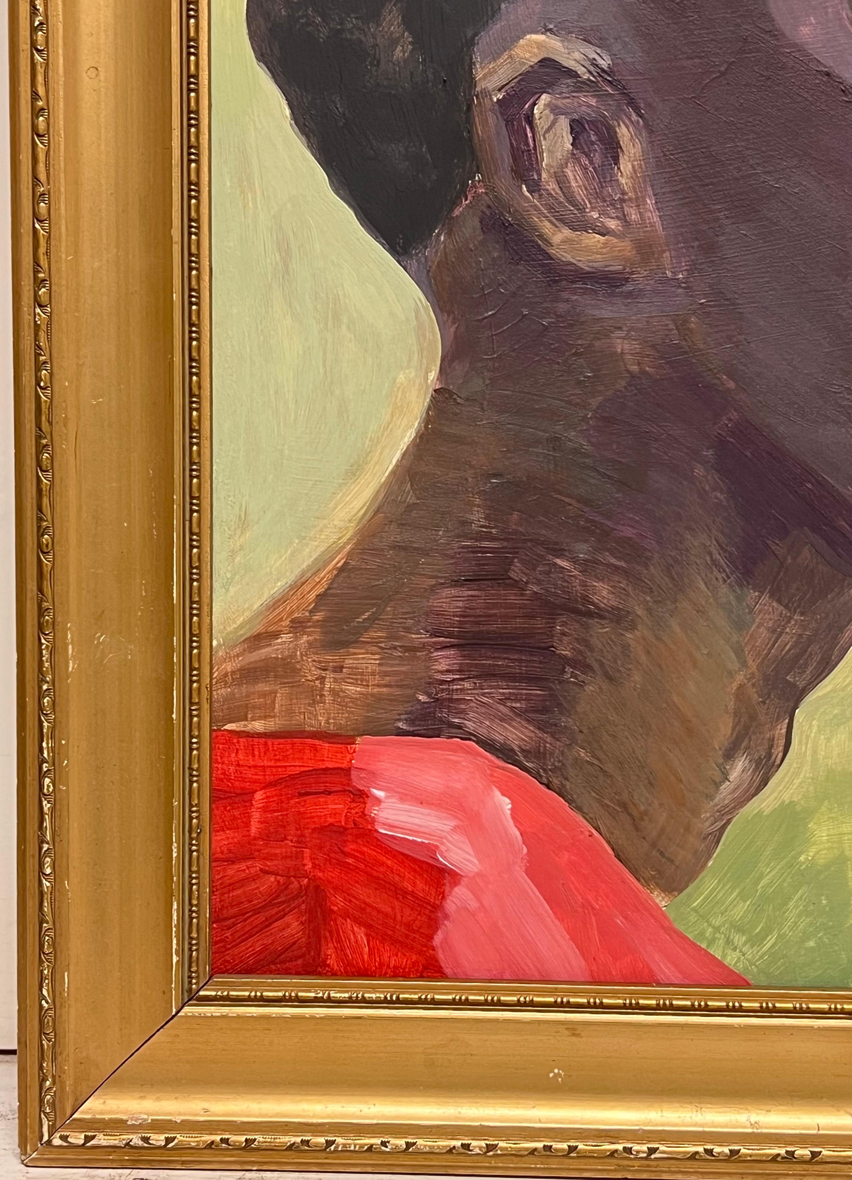 Seitenprofil Porträt eines Mannes in rotem Oberteil Signiert 20. Jahrhundert Britisches Ölgemälde (Post-Impressionismus), Painting, von 20th Century English School