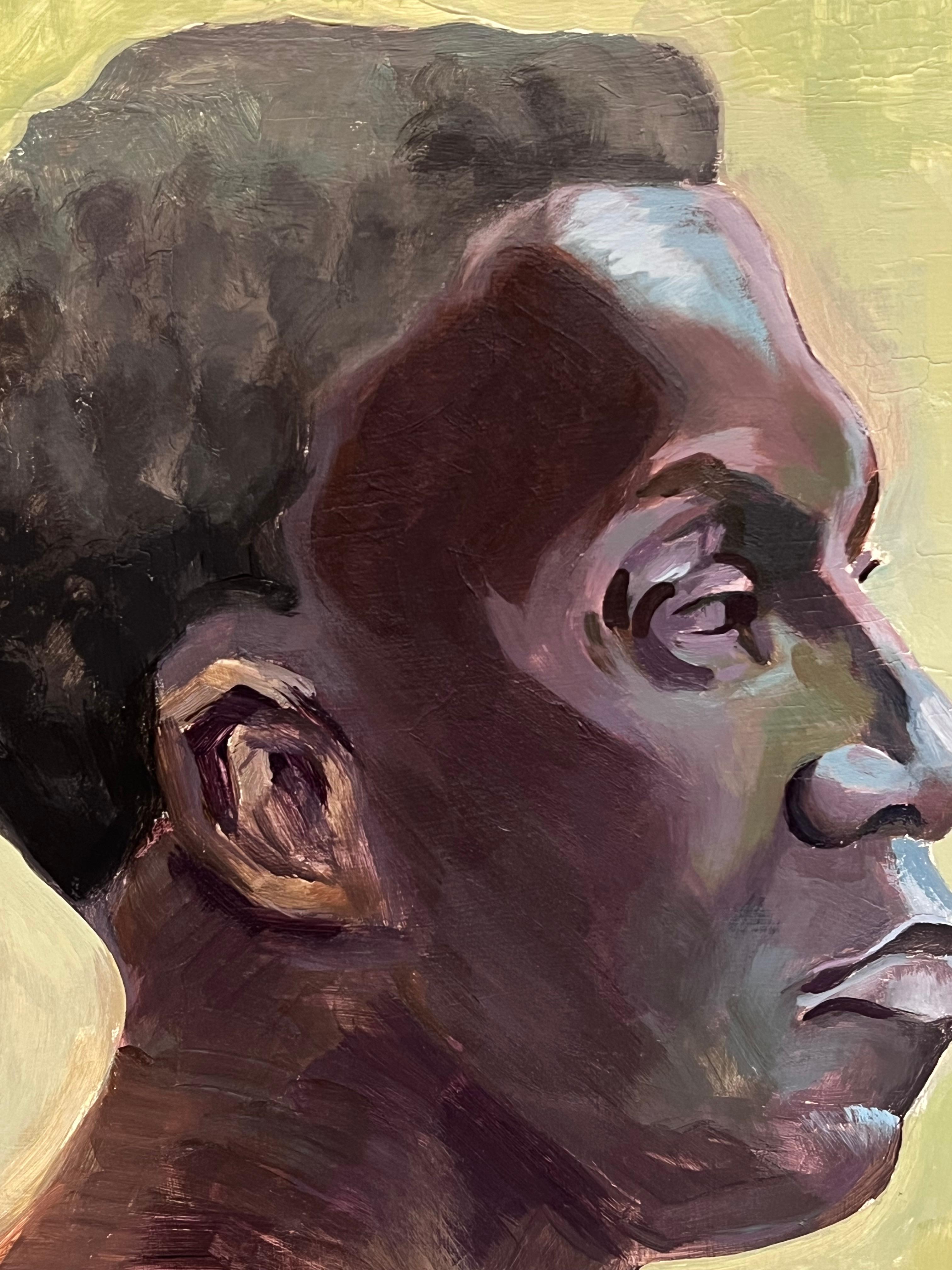Seitenprofil Porträt eines Mannes in rotem Oberteil Signiert 20. Jahrhundert Britisches Ölgemälde (Braun), Portrait Painting, von 20th Century English School