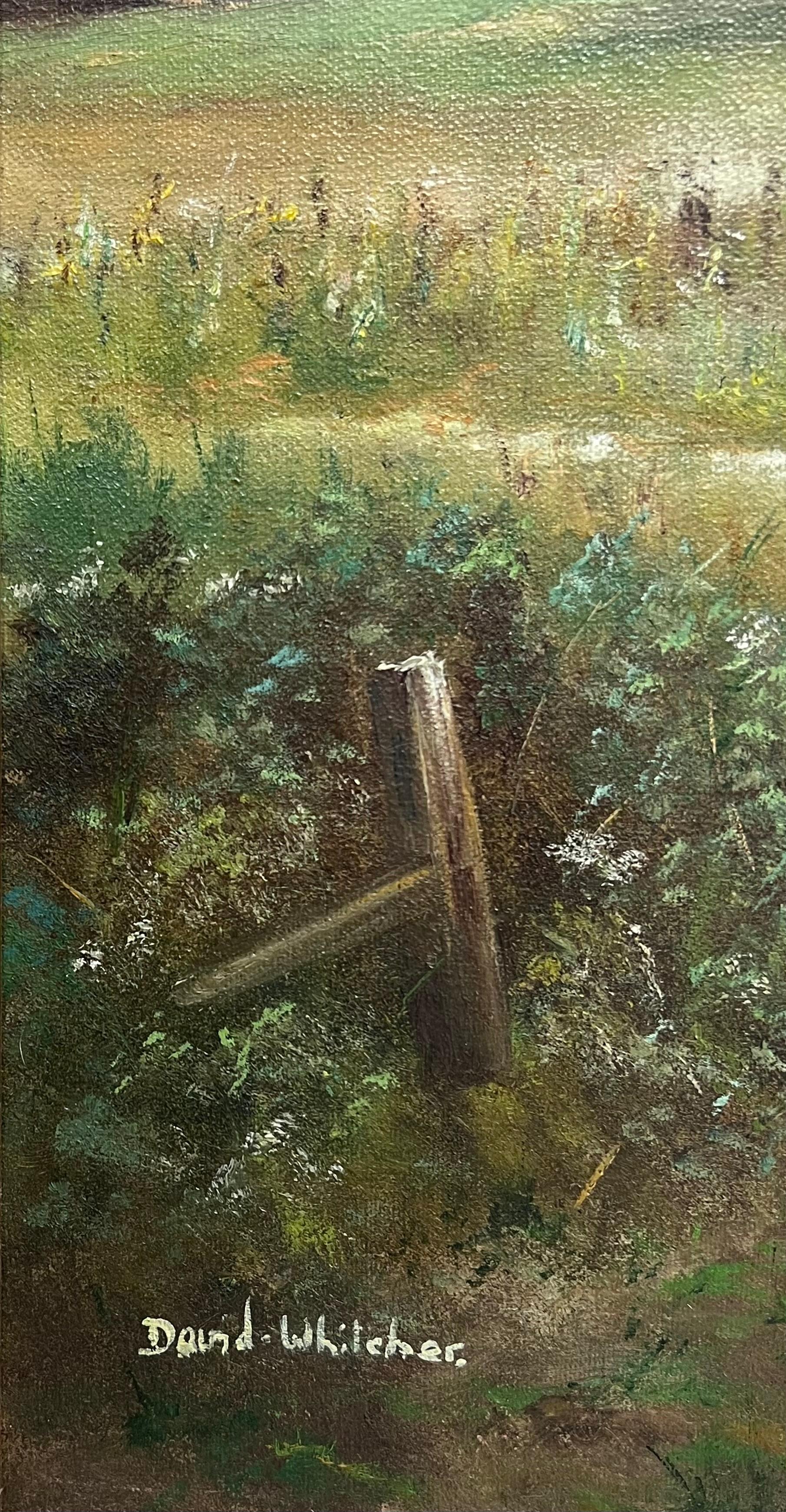 Traditioneller englischer Bauernhof Felder Landschaft Alter Holzzaun Signiert Öl im Angebot 5