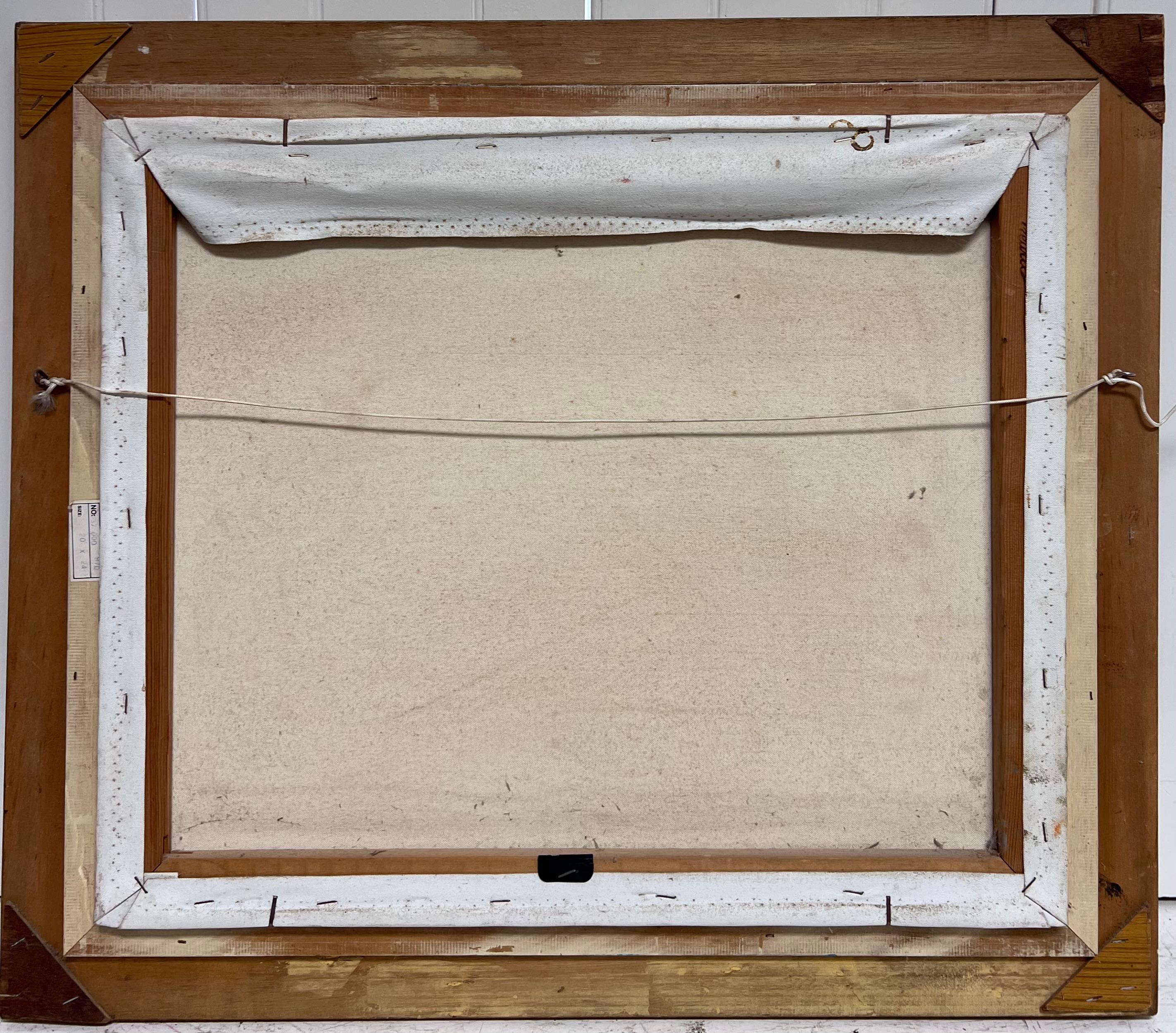 Traditioneller englischer Bauernhof Felder Landschaft Alter Holzzaun Signiert Öl im Angebot 7