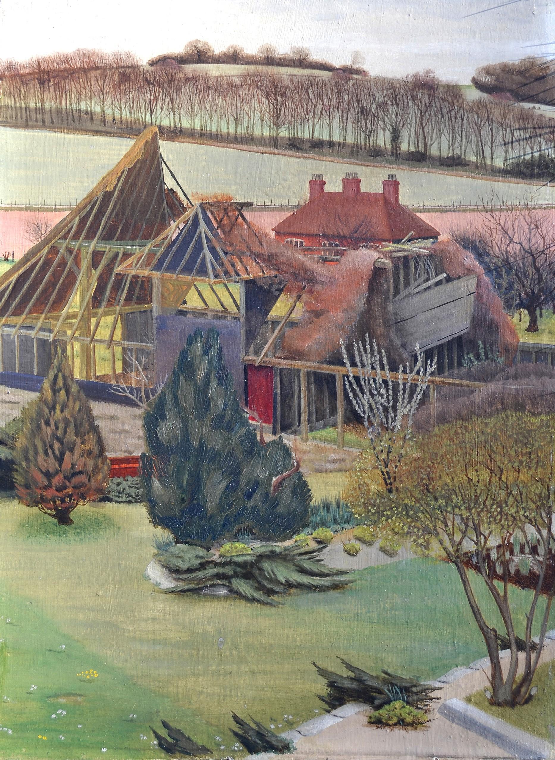 View from a Bedroom Window, 20th Century English School, paysage à l'huile