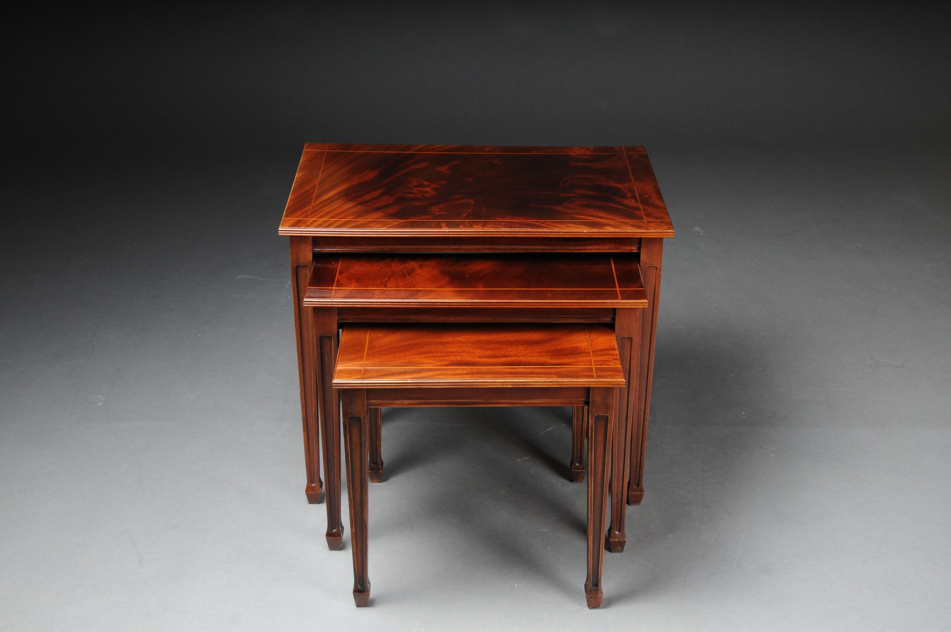 Stained 20th Century English Set of 3 Side Tables, Mahogany