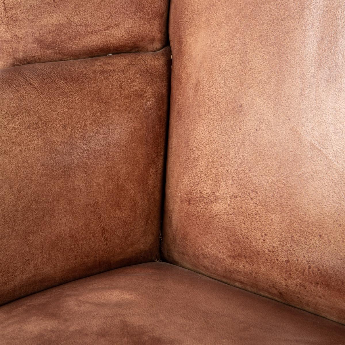 20th Century English Sheepskin Leather Wingback Armchair For Sale 7