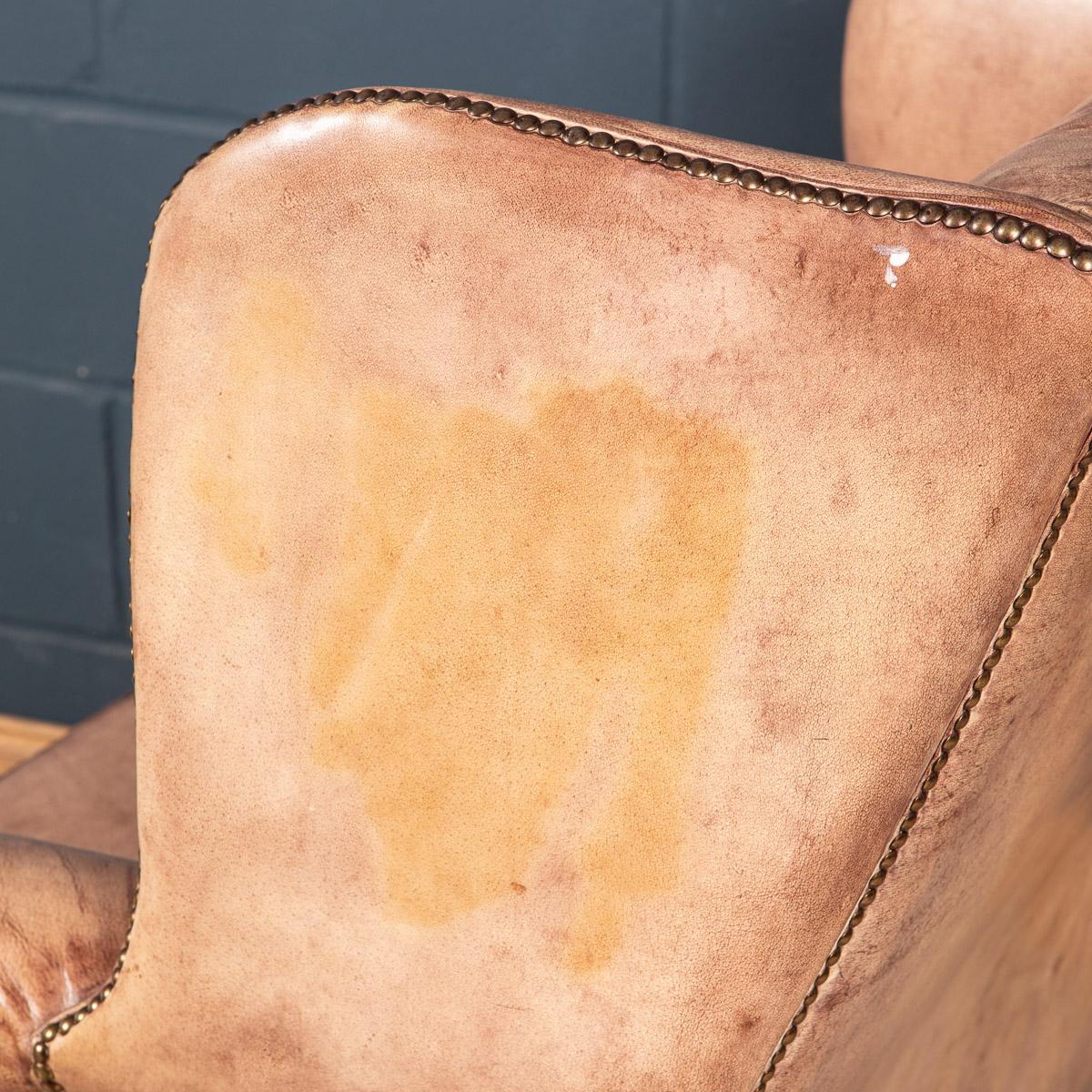 20th Century English Sheepskin Leather Wingback Armchair For Sale 9