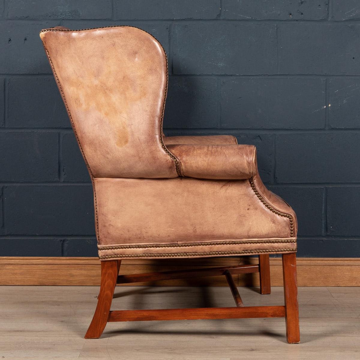 20th Century English Sheepskin Leather Wingback Armchair For Sale 2