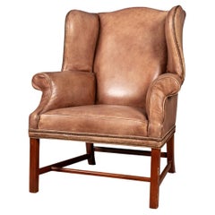 Vintage 20th Century English Sheepskin Leather Wingback Armchair