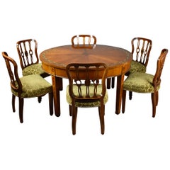 20th Century English Sheraton Style Satinwood and Painted Dining Suite