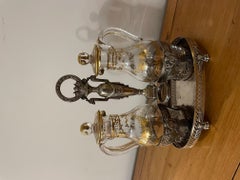 20th Century, English Silver Plated and Glass Oil and Vinegar Dispenser