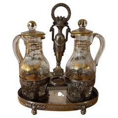 20th Century, English Silver Plated and Glass Oil and Vinegar Dispenser
