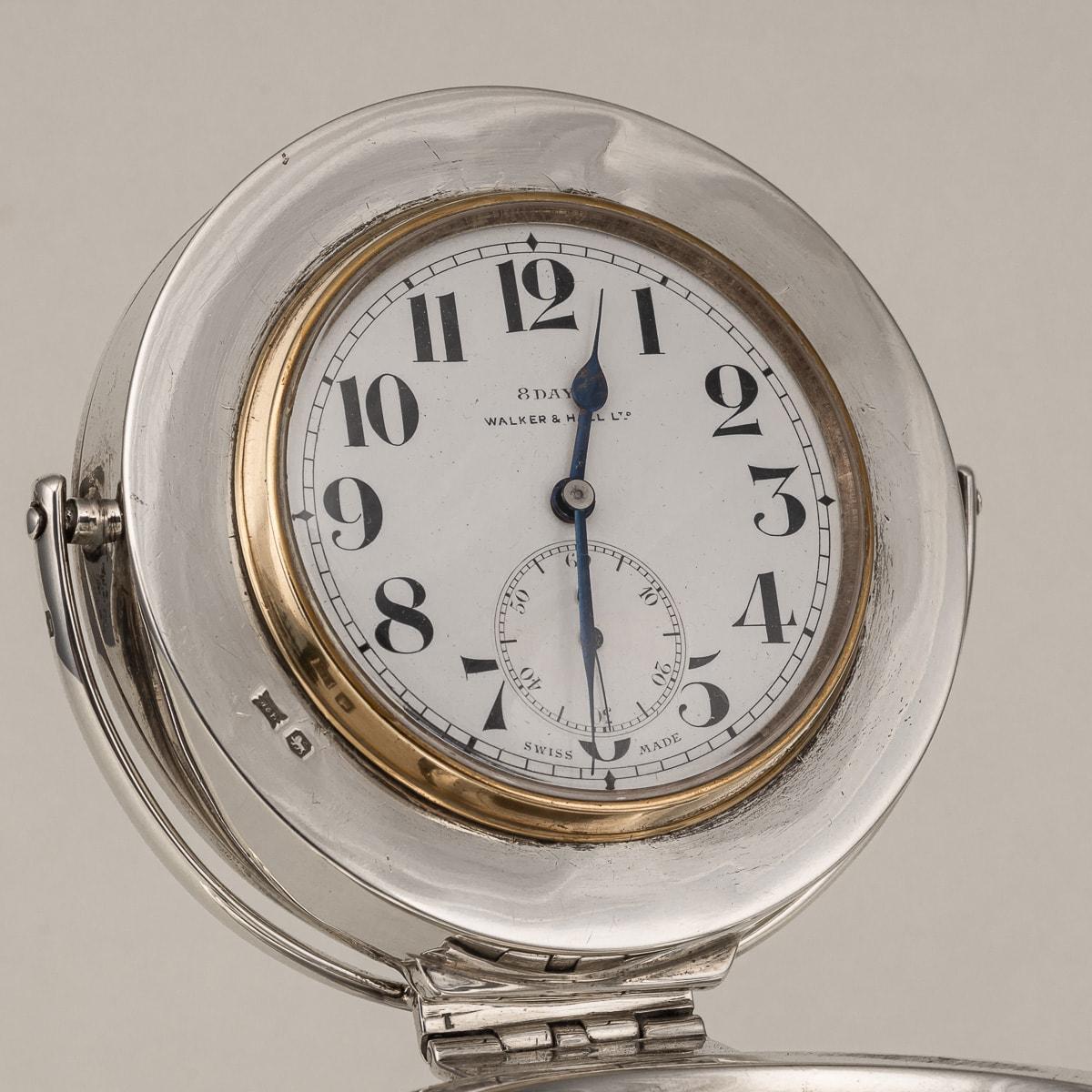 20th Century English Solid Silver Capstan Desk Clock & Inkwell, Sheffield c.1933 For Sale 4