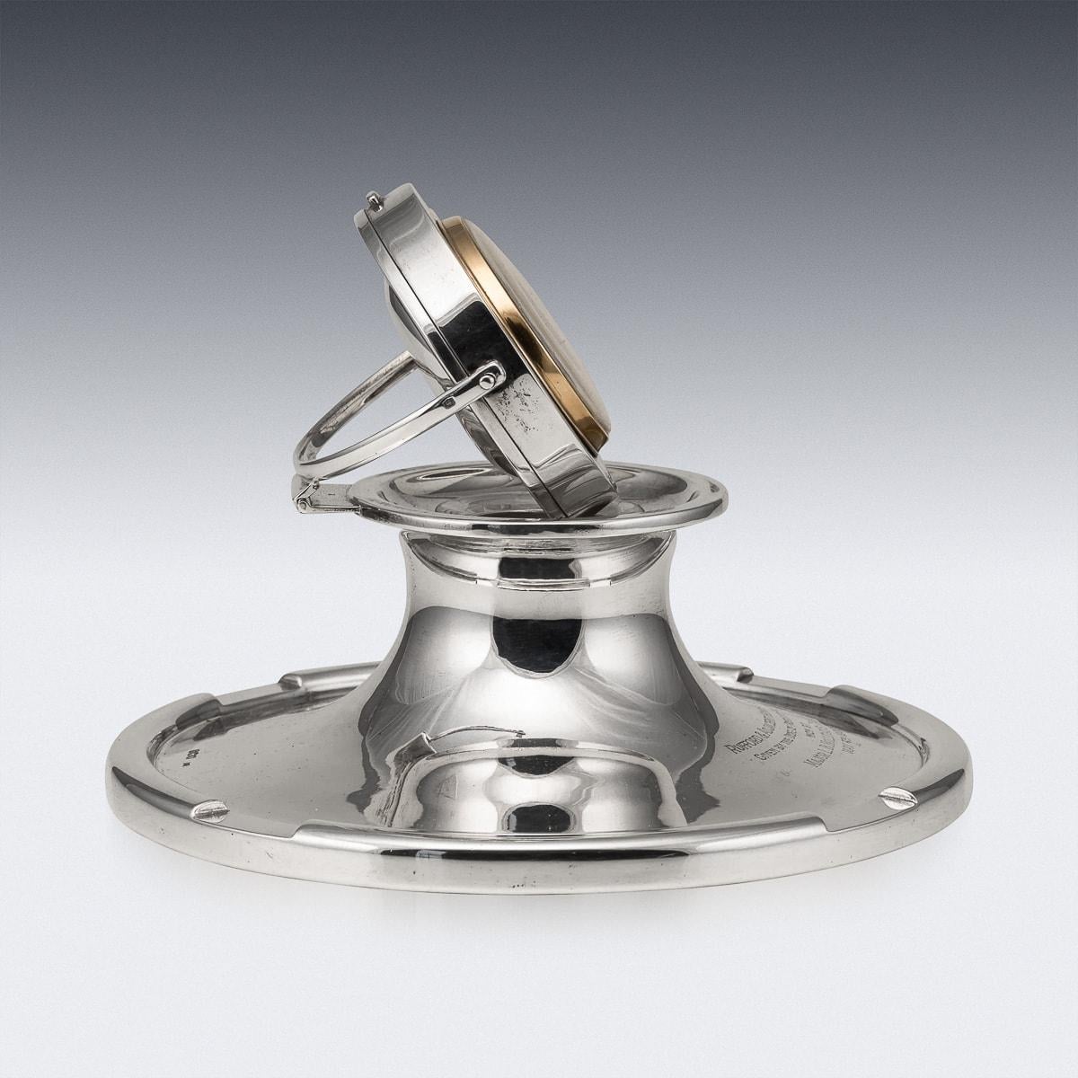 Mid-20th Century 20th Century English Solid Silver Capstan Desk Clock & Inkwell, Sheffield c.1933 For Sale