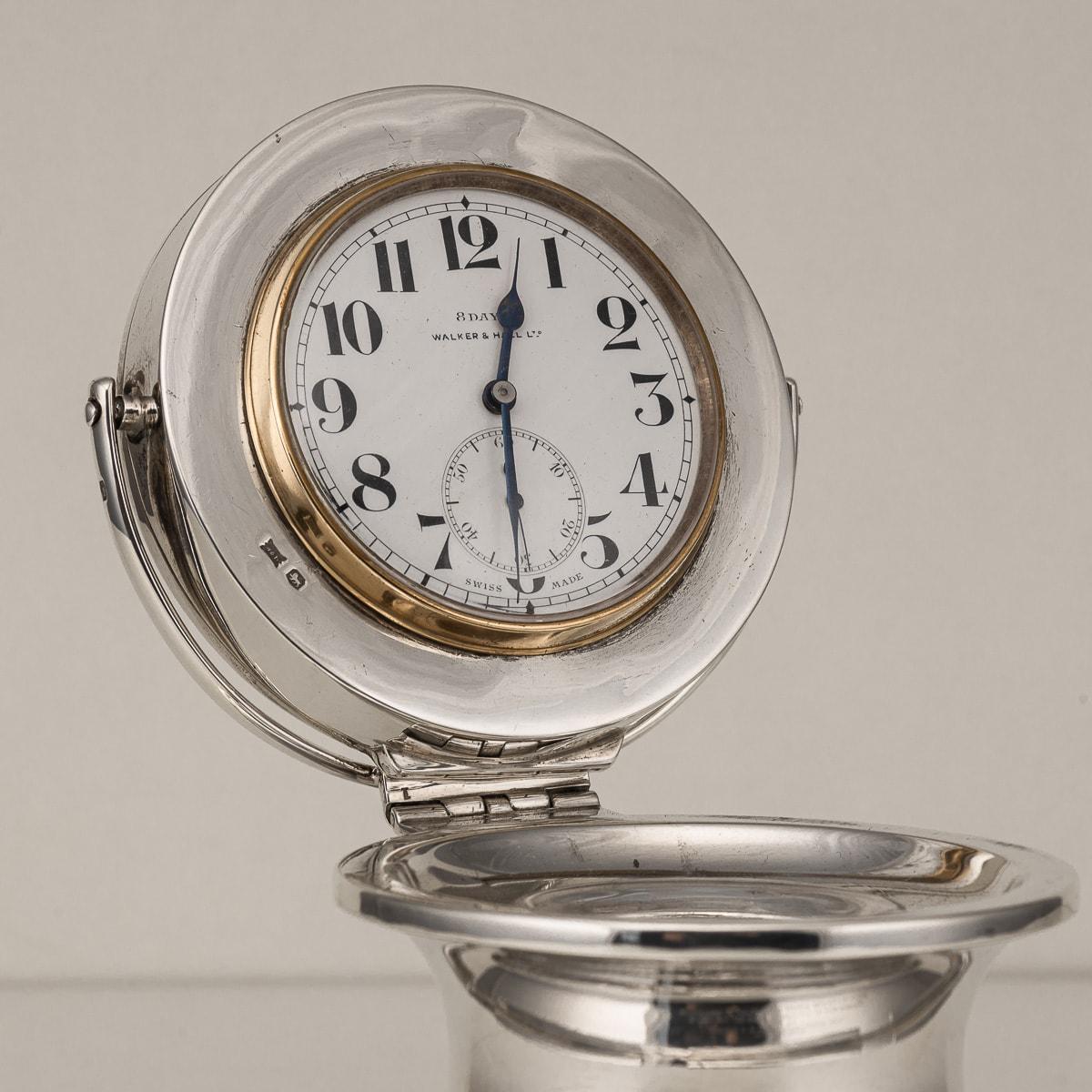 20th Century English Solid Silver Capstan Desk Clock & Inkwell, Sheffield c.1933 For Sale 3