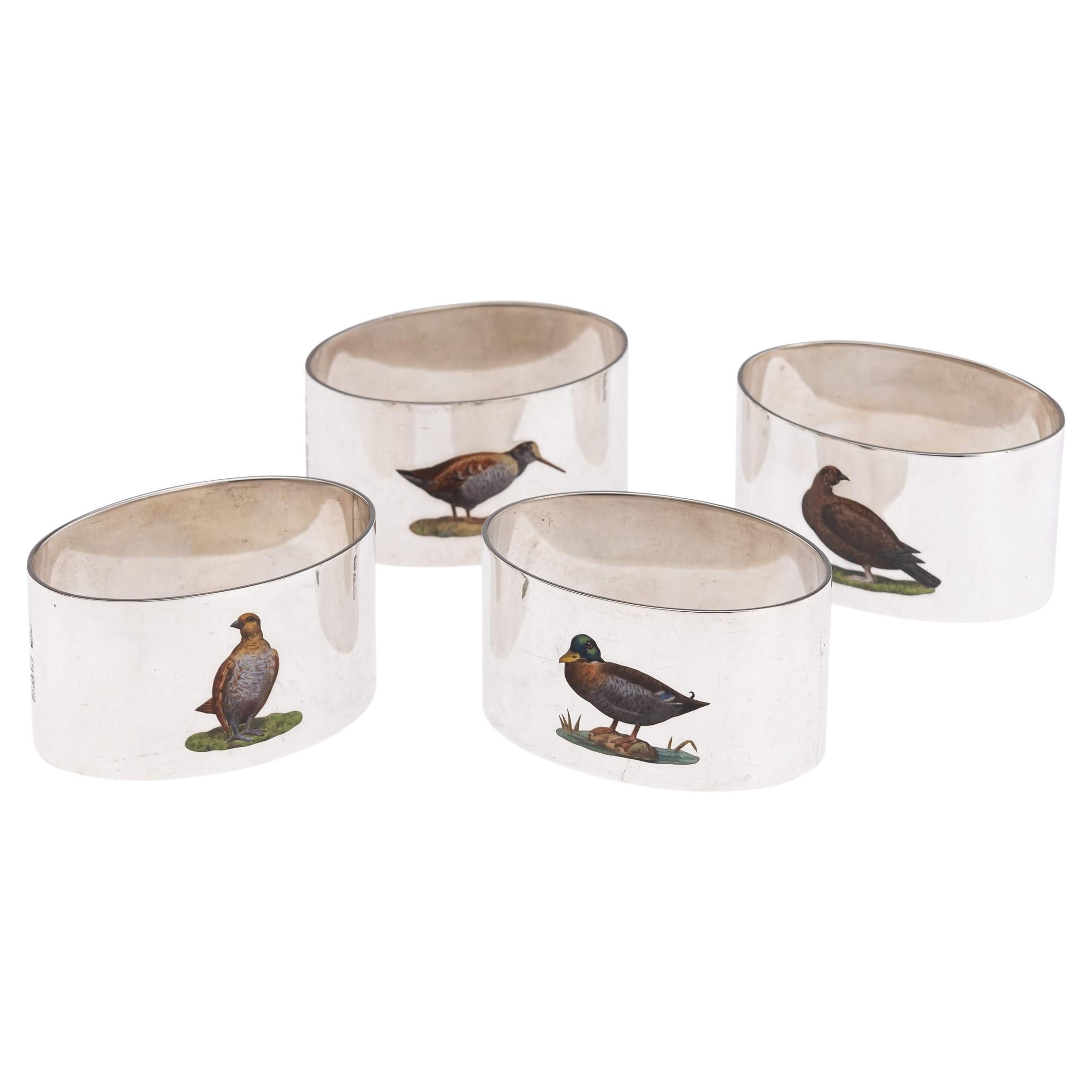 20th Century English Solid Silver Cased Set Of Four Napkin Rings, Chester c.1928 For Sale