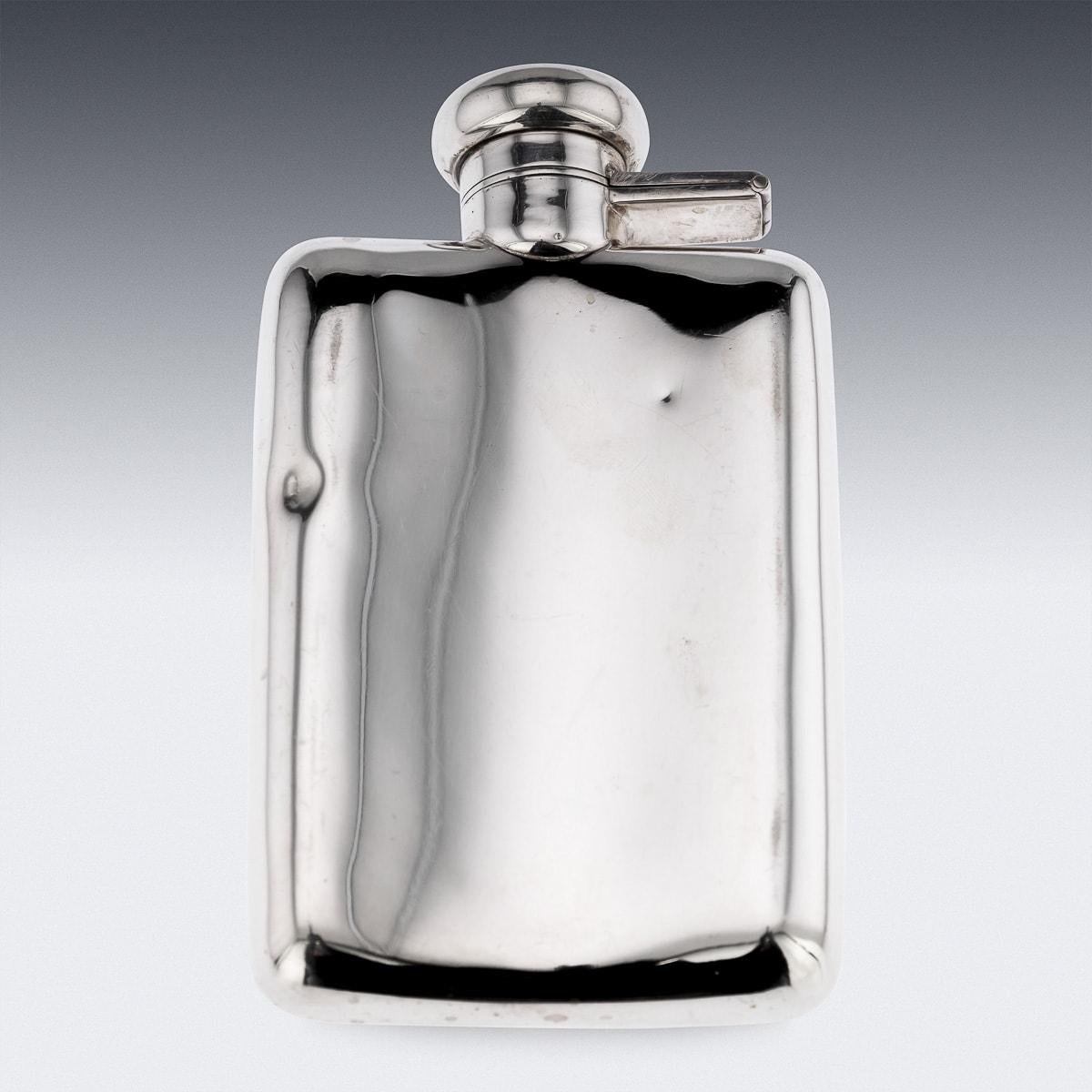 Antique early 20th Century English solid silver & enamel hip flask with silver hinged top. Beautifully hand painted with a polo player on polished ground. Hallmarked English silver (925 standard), Birmingham, year 1924 (z), Makers
