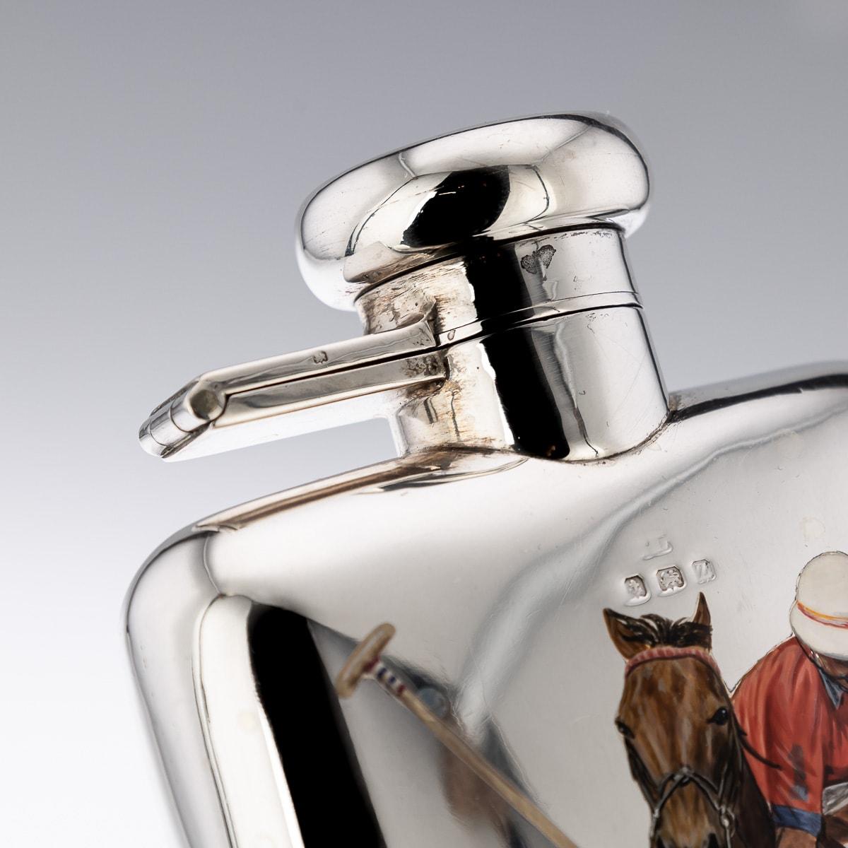 20th Century English Solid Silver & Enamel Polo Hip Flask, Birmingham, c.1924 In Good Condition For Sale In Royal Tunbridge Wells, Kent