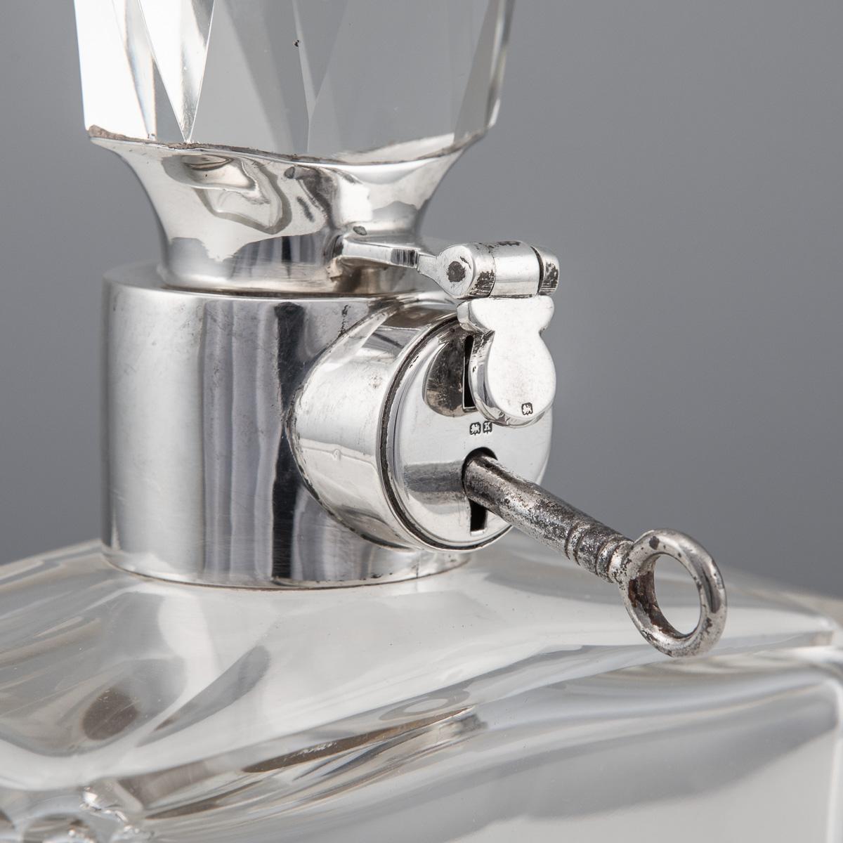 20th Century English Solid Silver & Glass Spirit Decanter with Lock & Key c.1927 For Sale 7