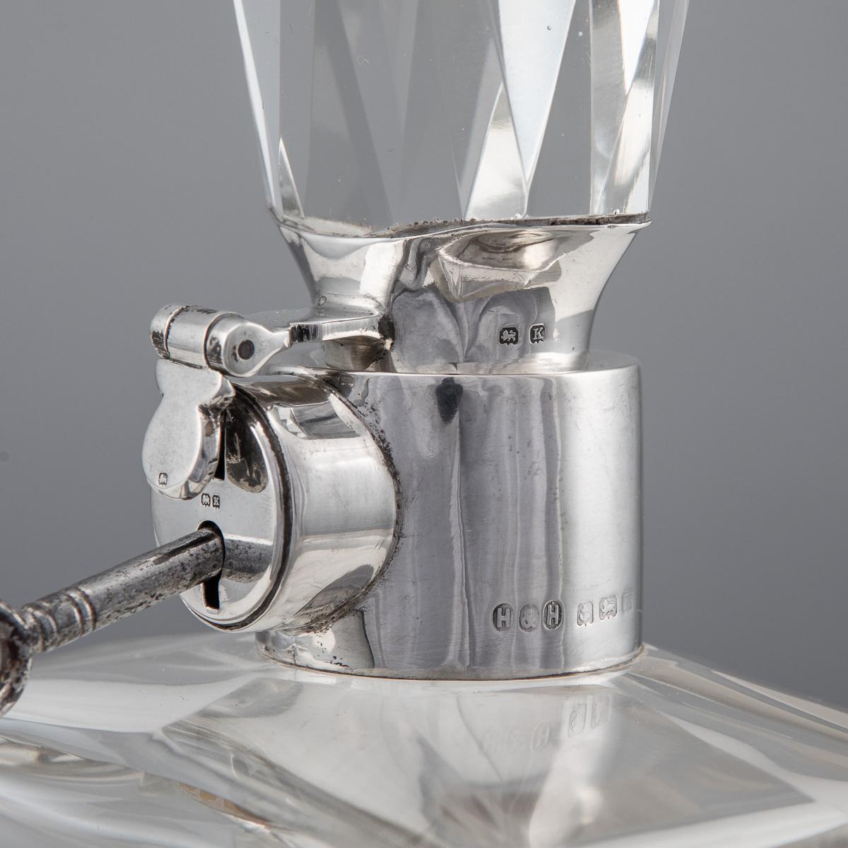 20th Century English Solid Silver & Glass Spirit Decanter with Lock & Key c.1927 For Sale 4