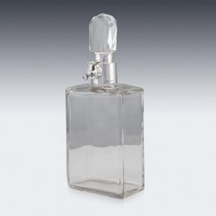 20th Century English Solid Silver & Glass Spirit Decanter with Lock & Key c.1928