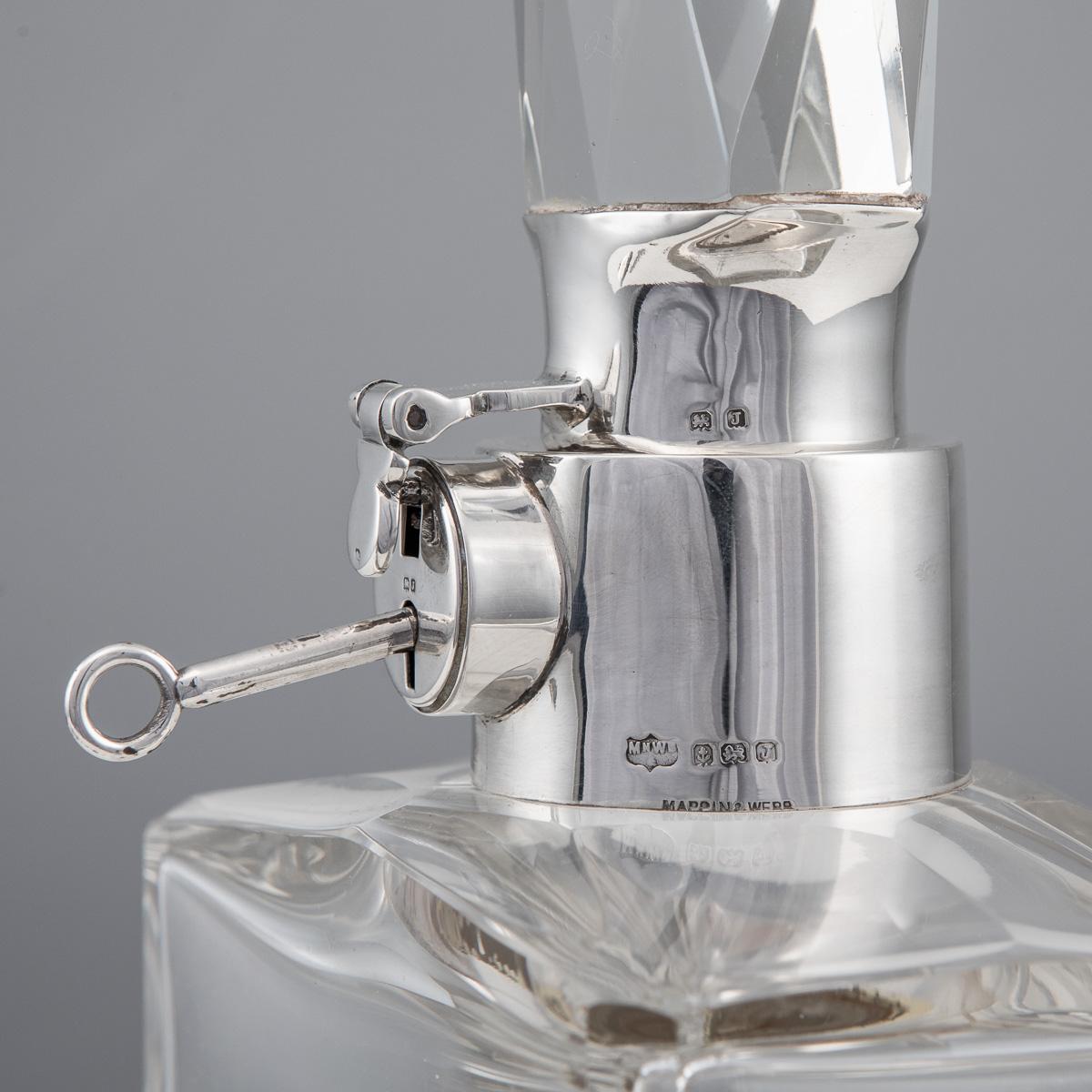 20th Century English Solid Silver & Glass Spirit Decanter with Lock & Key c.1933 For Sale 4