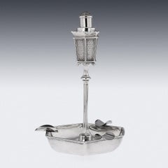 20th Century English Solid Silver Lamplight Shaped Table Cigar Lighter, c.1928