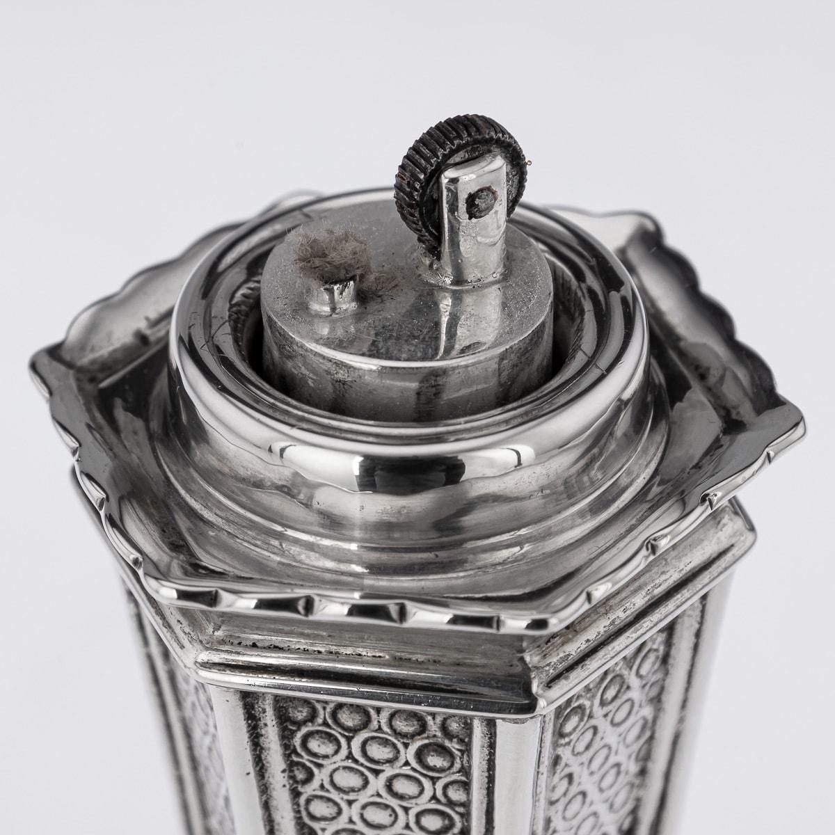 Sterling Silver 20th Century English Solid Silver Lamplight Shaped Table Cigar Lighter, c.1928 For Sale