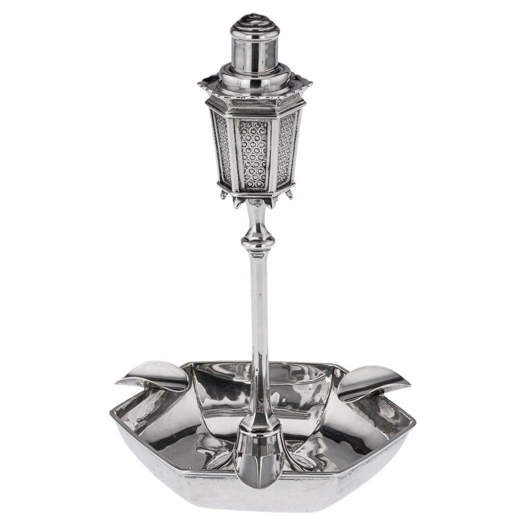 20th Century English Solid Silver Lamplight Shaped Table Cigar Lighter, c.1928