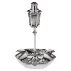 Vintage 20th Century English Solid Silver Lamplight Shaped Table Cigar Lighter, c.1928