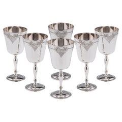 20th Century English Solid Silver Set of 6 Wine Goblets, Birmingham, C.1968