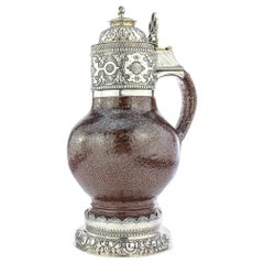 Pichet en poterie anglaise en argent massif et en faïence de tigre du 20ème siècle, vers 1919