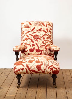 20th Century English Style Red/Orange and Cream Needlework Armchair by Lee Jofa