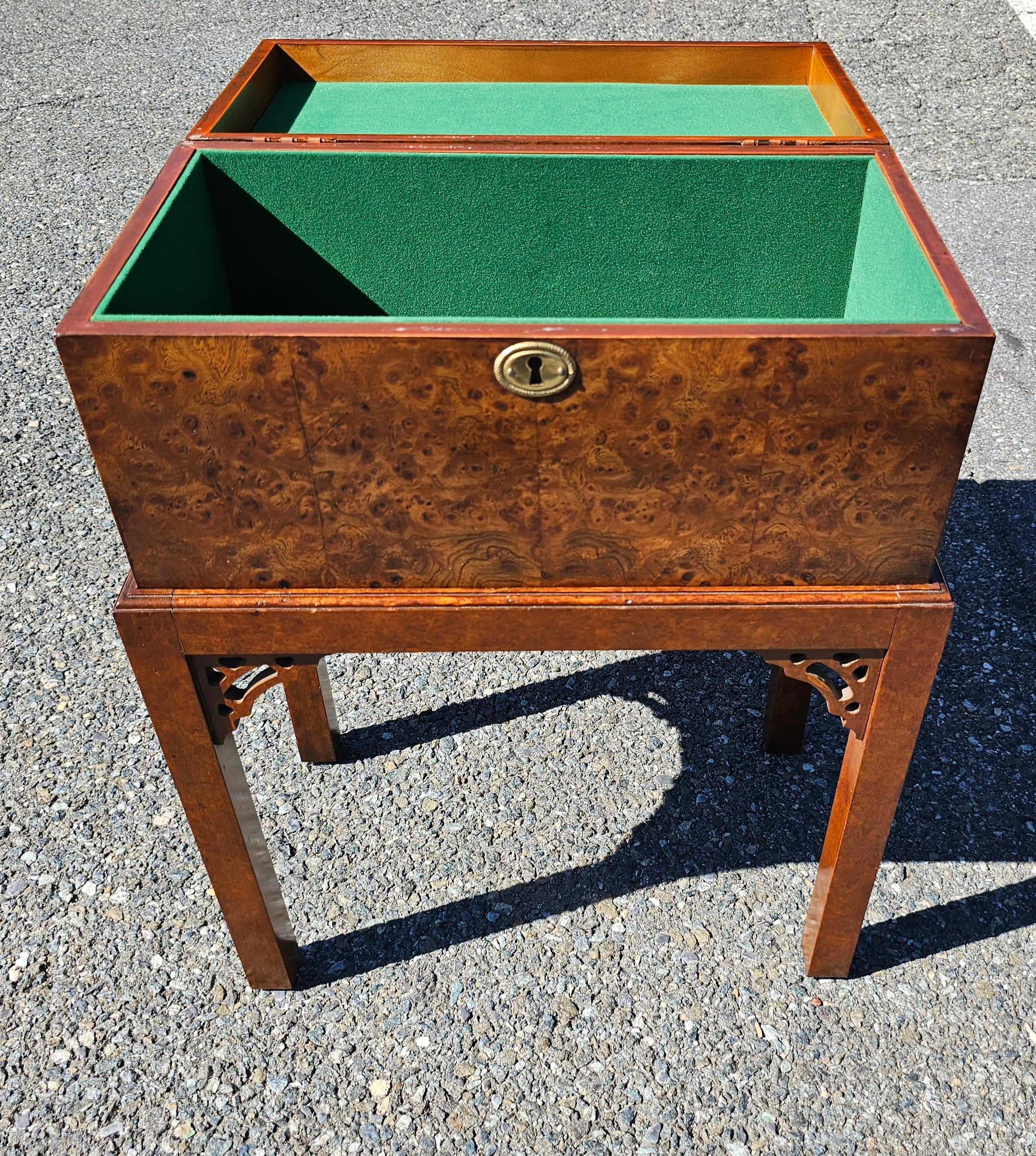 Felt 20th Century English Style Yew Wood Chest on Stand For Sale