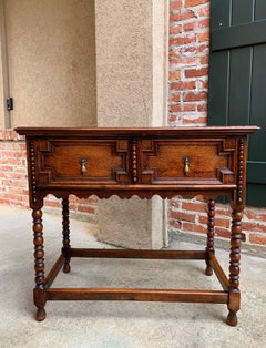 20th Century English Tiger Carved Oak Hall Sofa Table Jacobean Style Brass