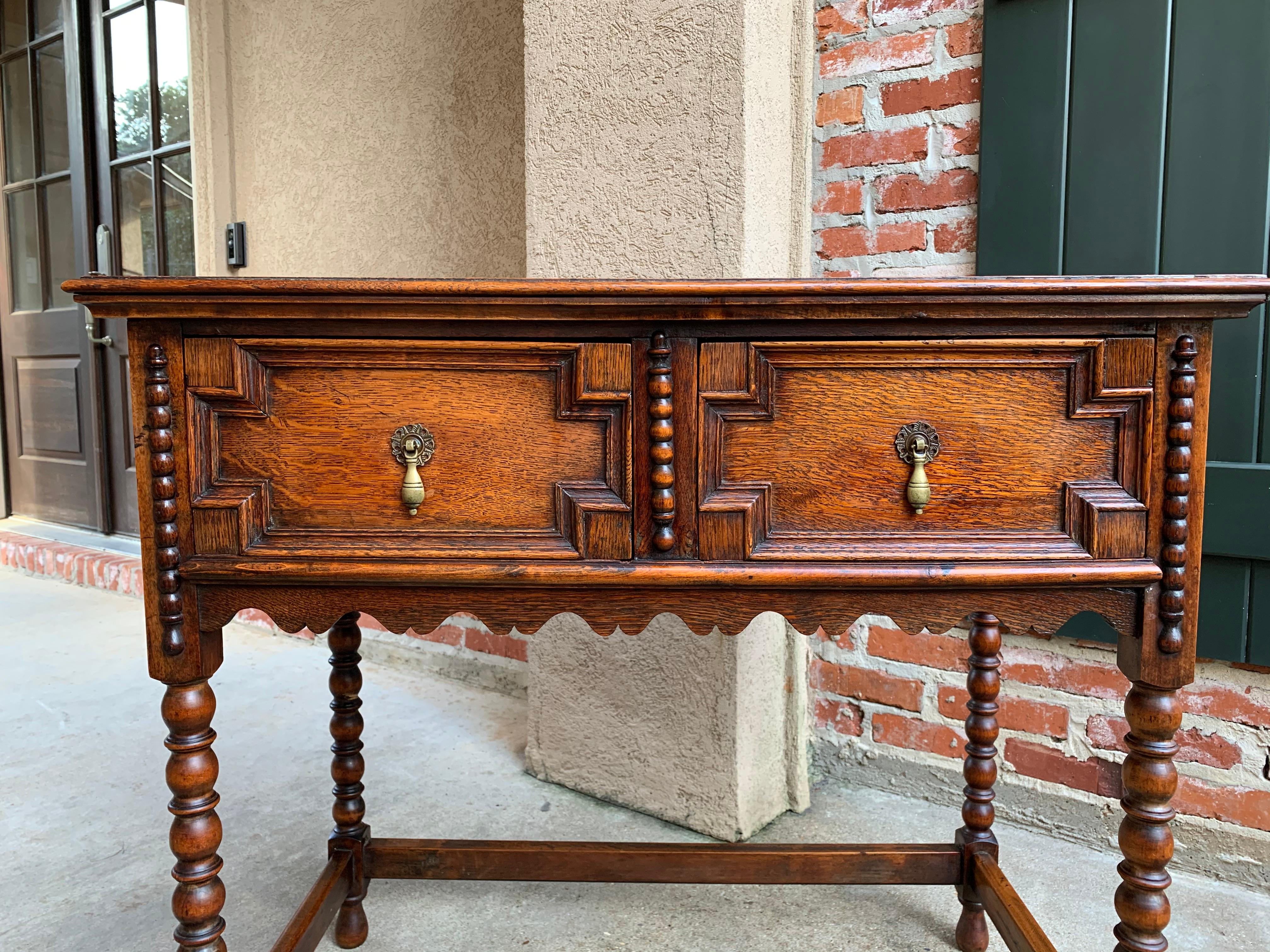 Early 20th Century 20th Century English Tiger Carved Oak Hall Sofa Table Jacobean Style Brass