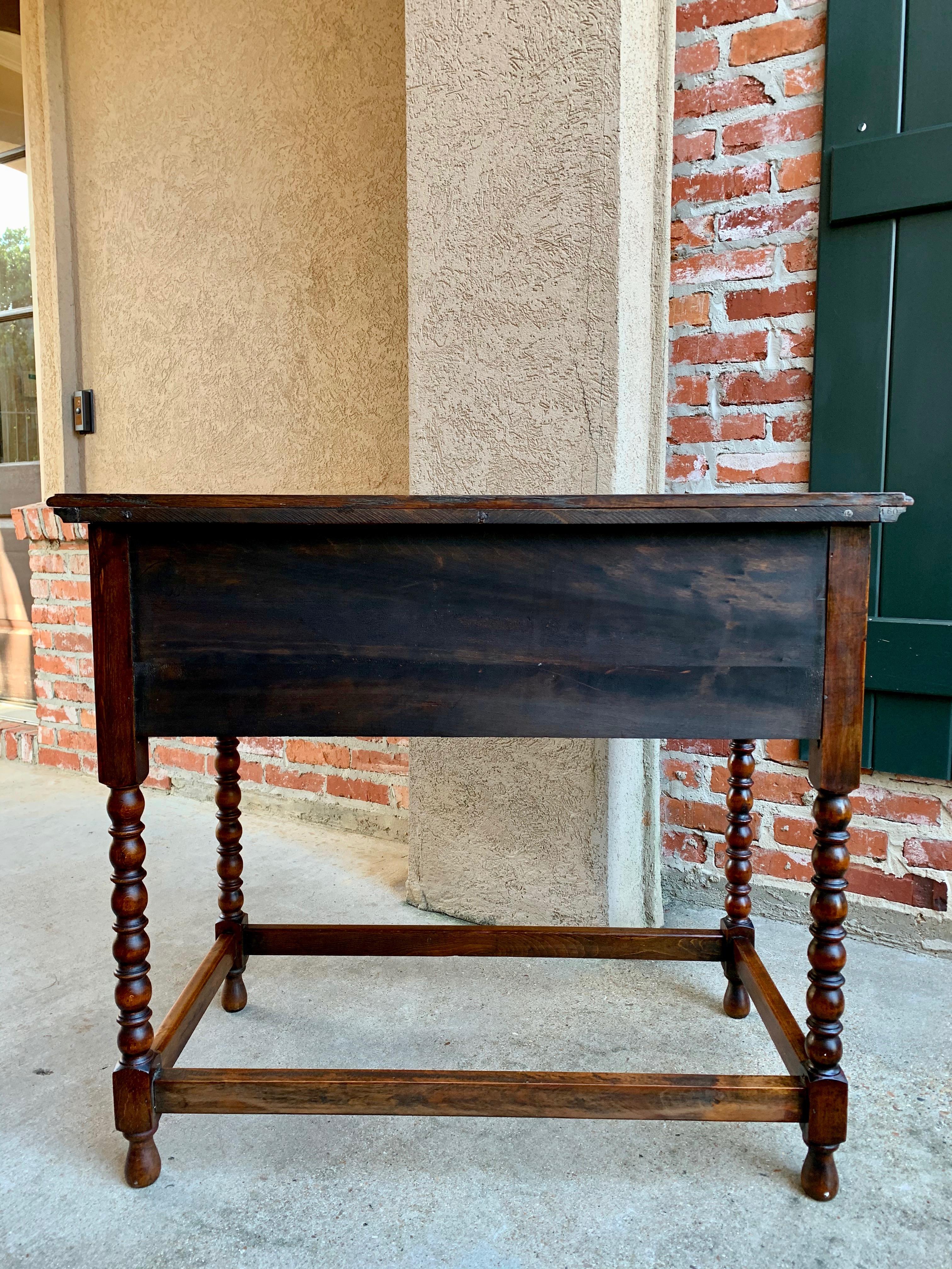 20th Century English Tiger Carved Oak Hall Sofa Table Jacobean Style Brass 4