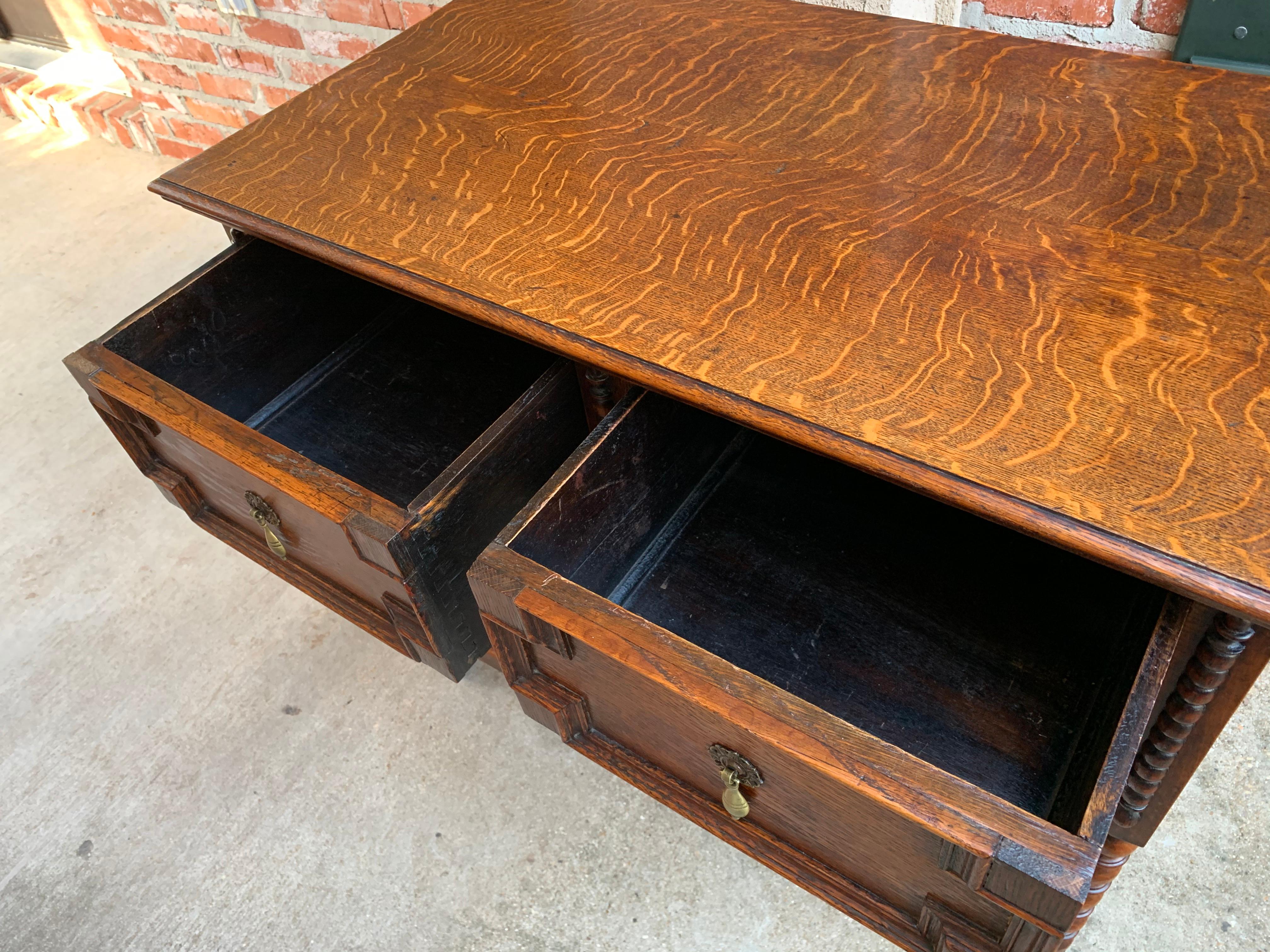 20th Century English Tiger Carved Oak Hall Sofa Table Jacobean Style Brass 5