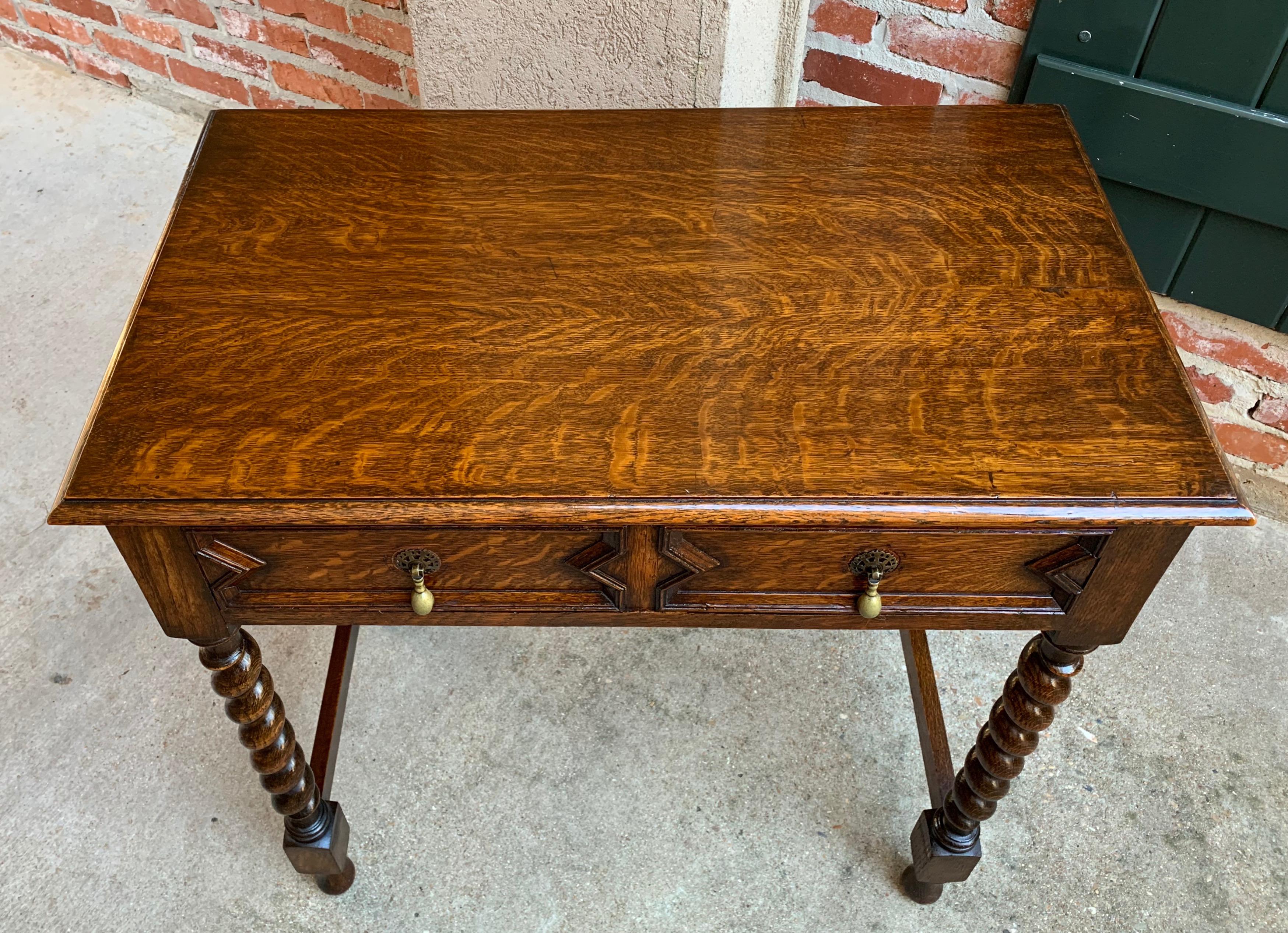 20th Century English Tiger Oak Barley Twist Hall Sofa Table Desk Jacobean Style 4